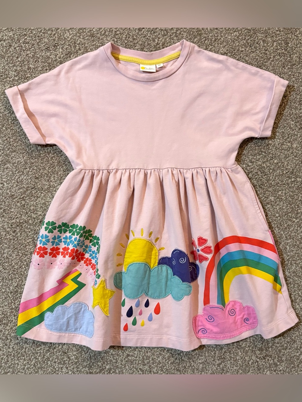 Mini Boden Pink Dress with Rainbow & Cloud Appliqués